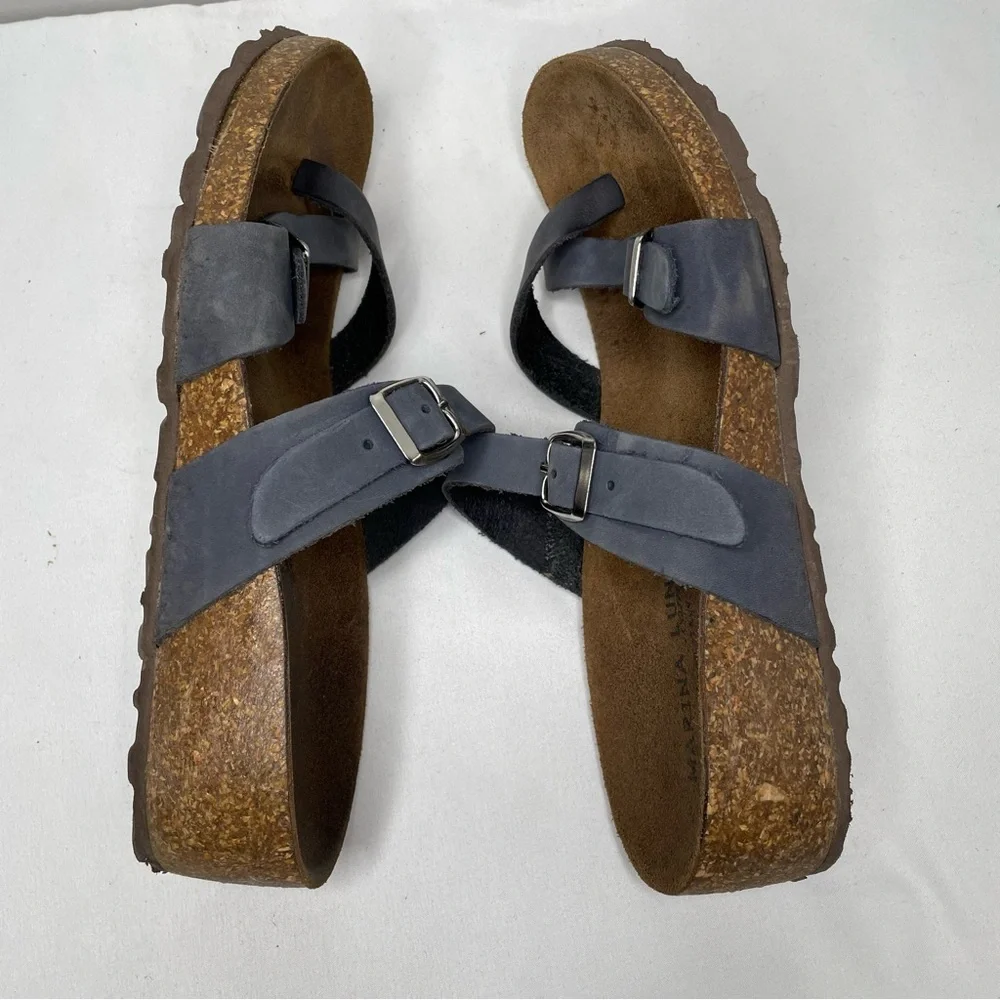Marina Luna Comfort Blue Suede Leather Triple Buckle Strap Sandals Size 8